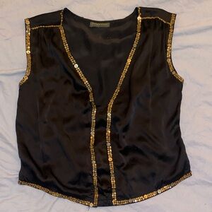 Silk fTop with Gold Sequin Trim